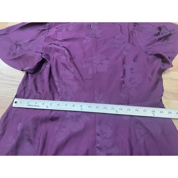 Ann Taylor Women's Dress Fit & Flare Jacquard Flutter Sleeve 18 Maroon Floral - Picture 11 of 11
